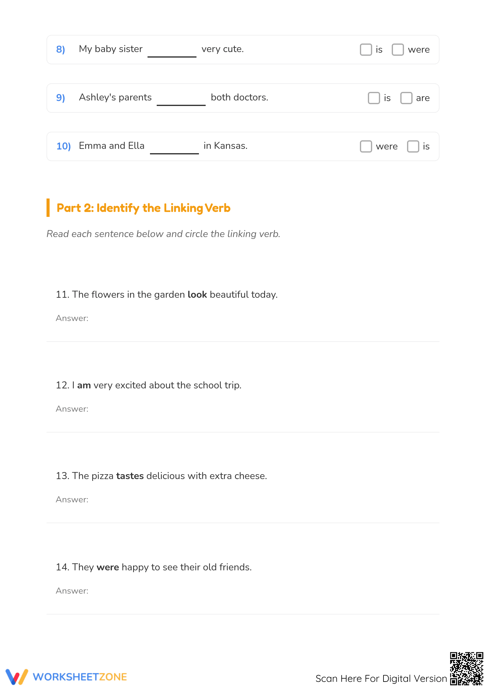 Printable Linking Verbs Worksheet | Grade 3 ELA - Page 2