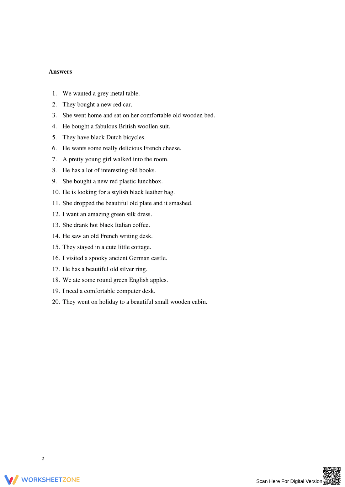 Order of Adjectives Exercise - Page 2