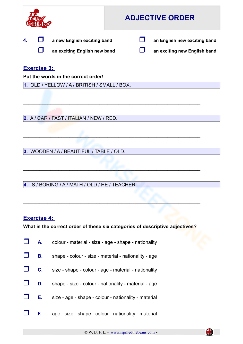 Adjective Order Learning Sheet - Page 2