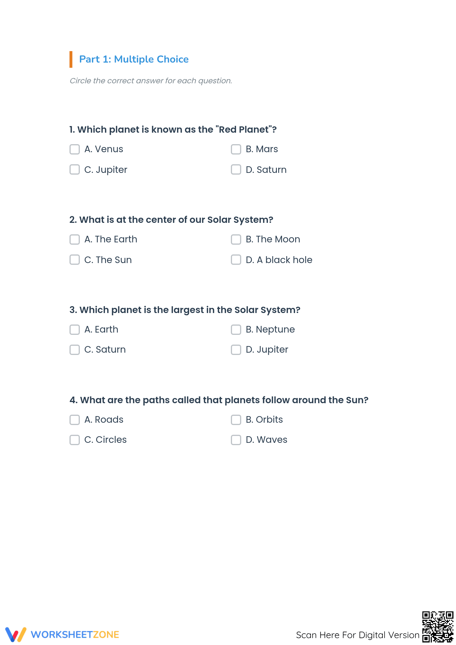 Grade 3 Solar System Reading — Printable No-Prep Worksheet - Page 2