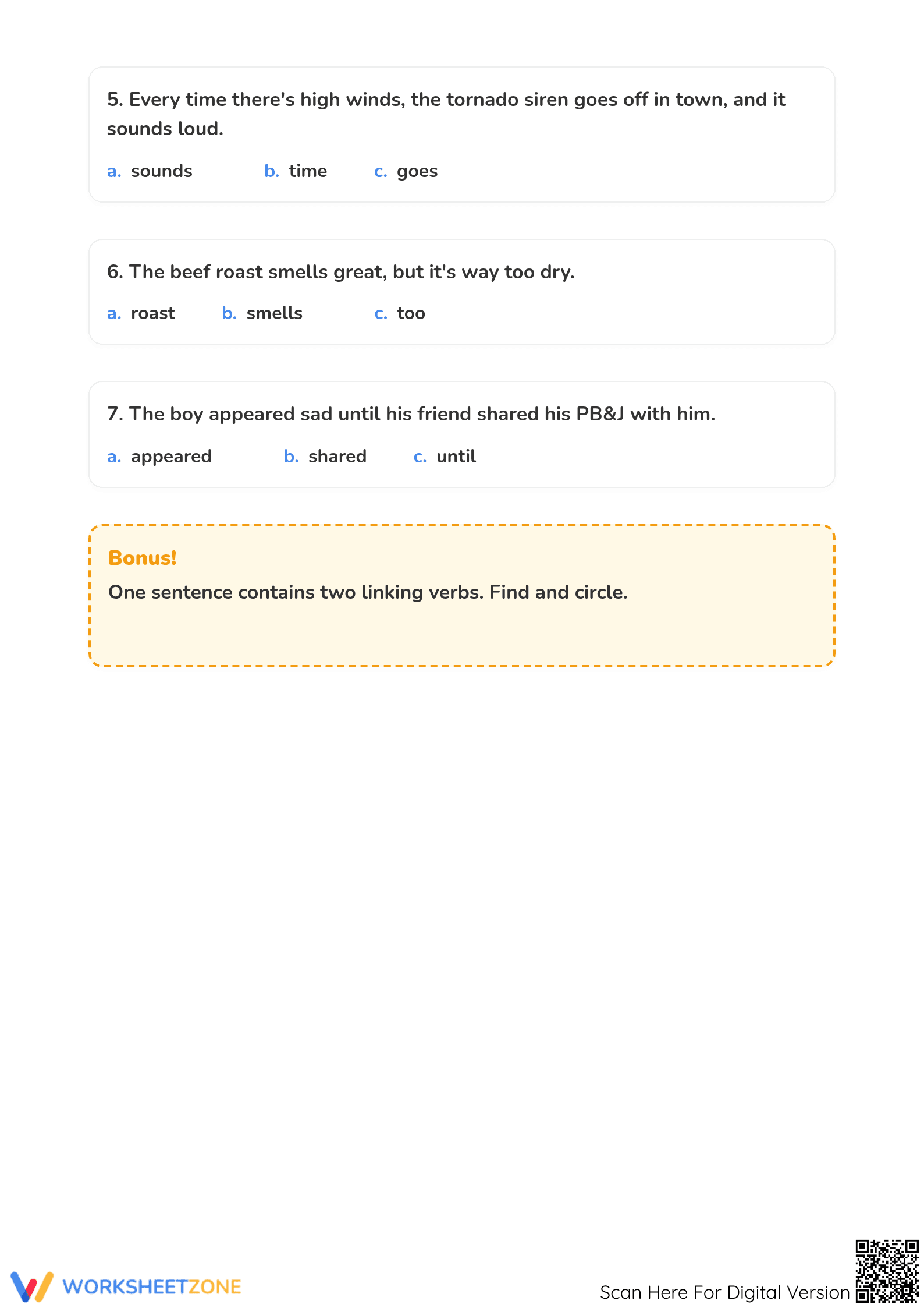 Linking Verbs Worksheet | Grade 3 Printable Practice - Page 2