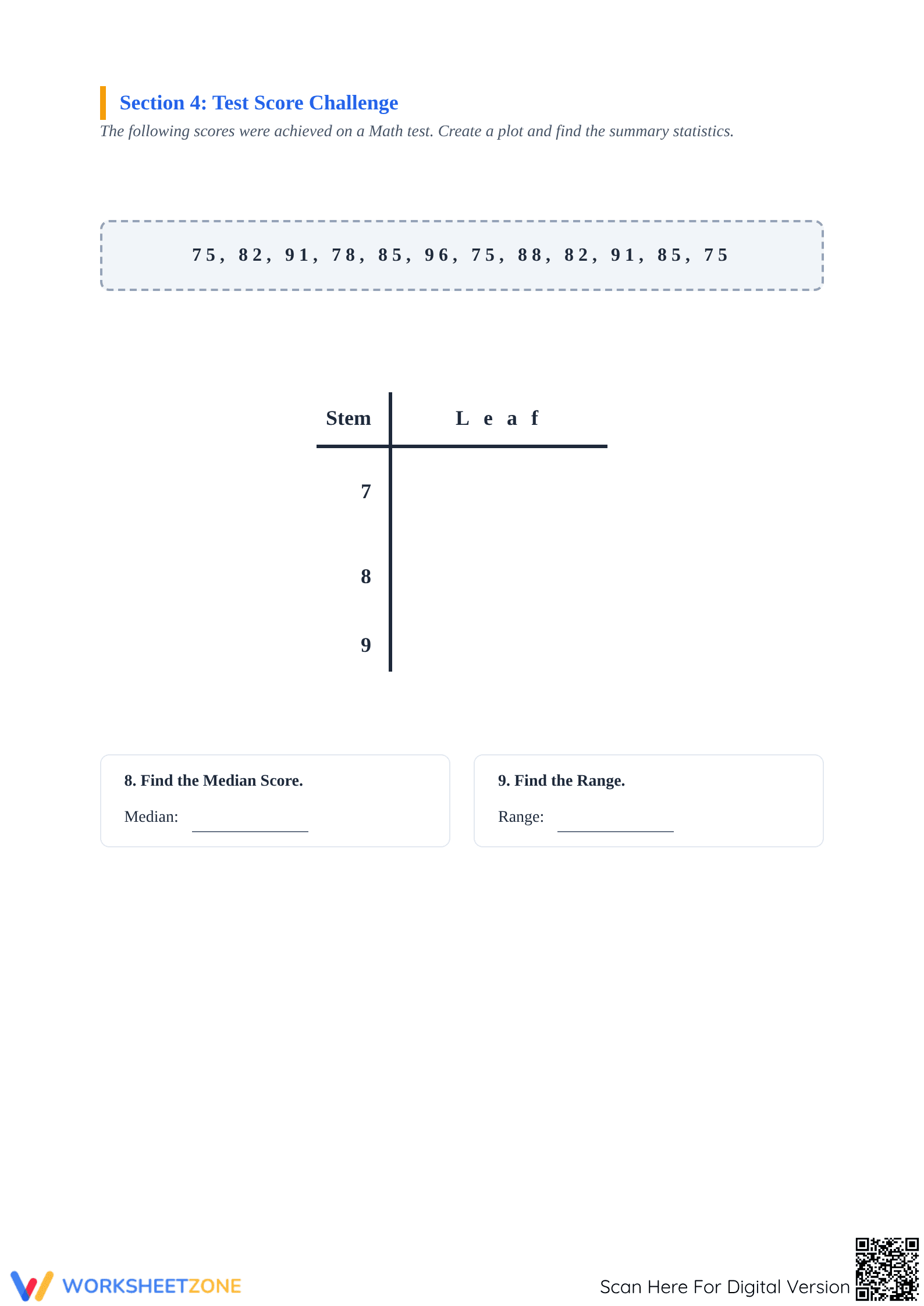Printable Stem-and-Leaf Plot Mastery | Grade 6 Math - Page 4