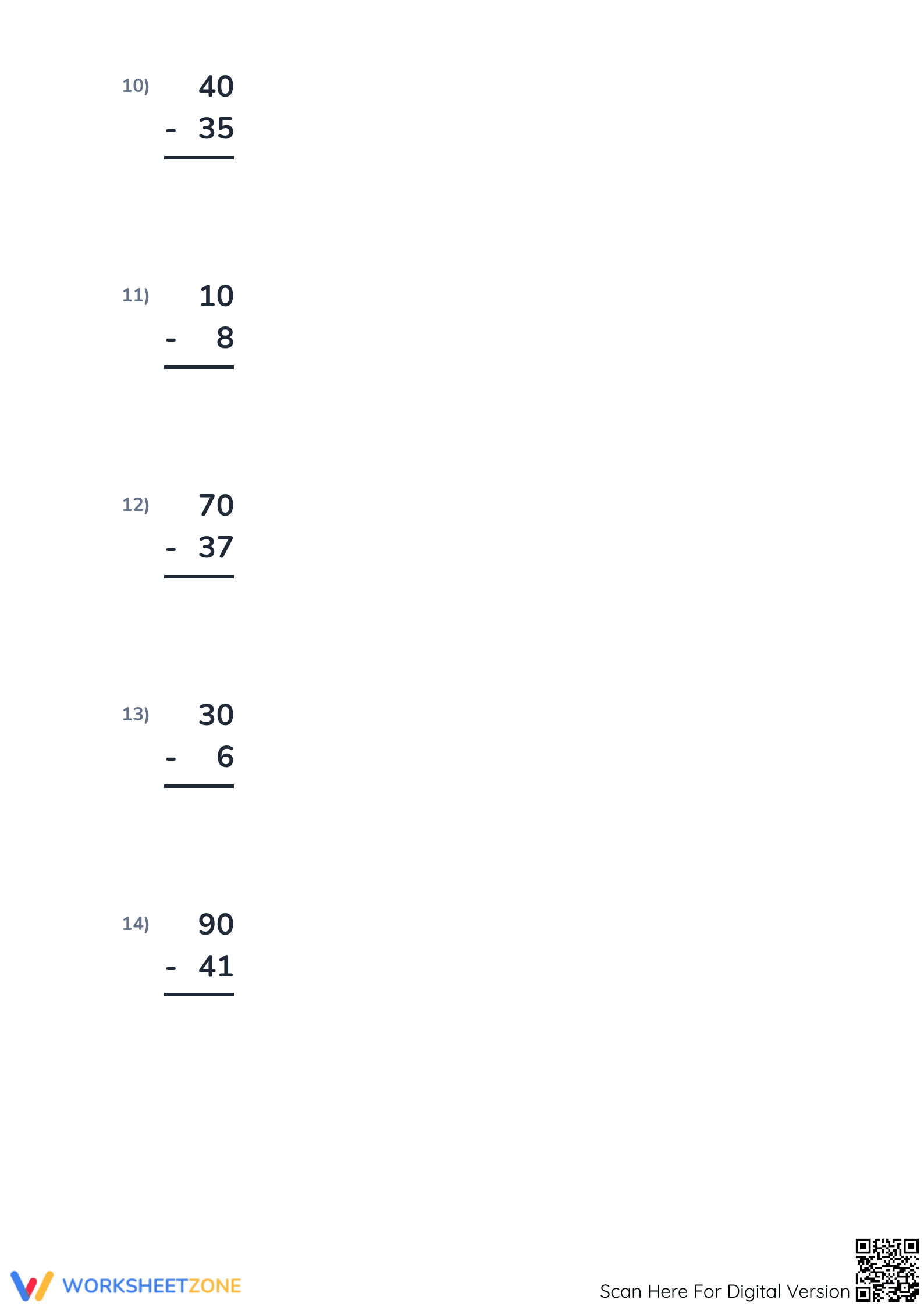 Printable Subtraction Across Zero Worksheet | Grade 2 Math - Page 3