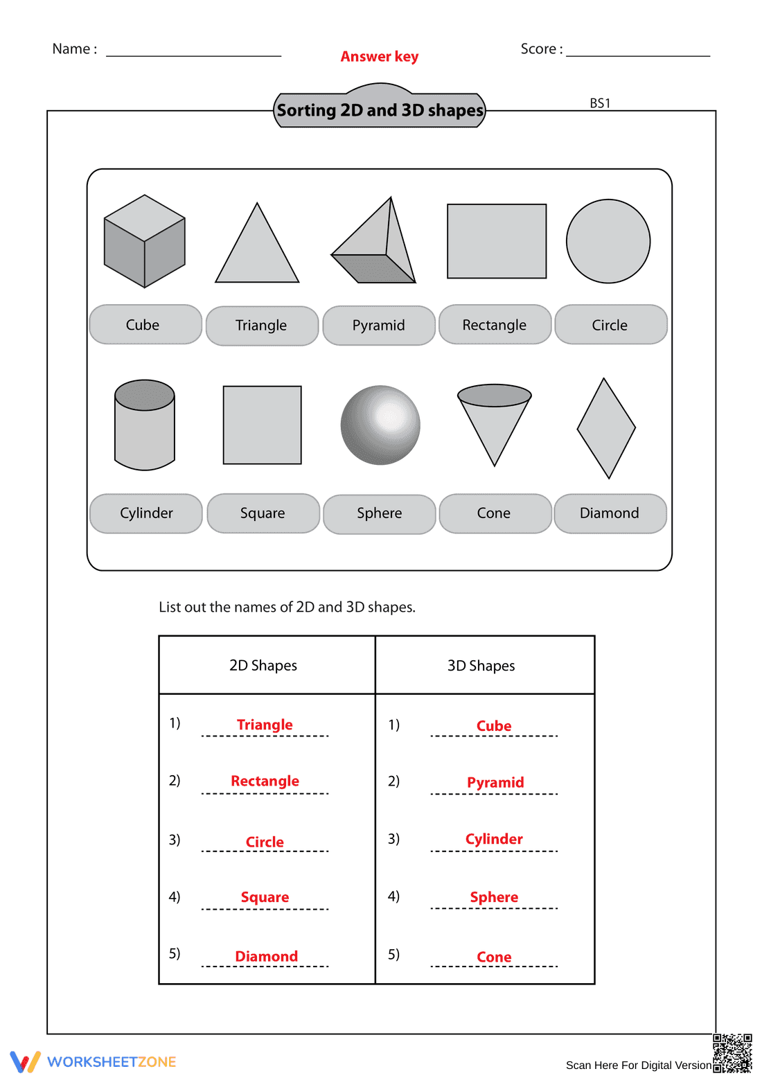 Sorting 2D and 3D Shapes Worksheet - Page 2