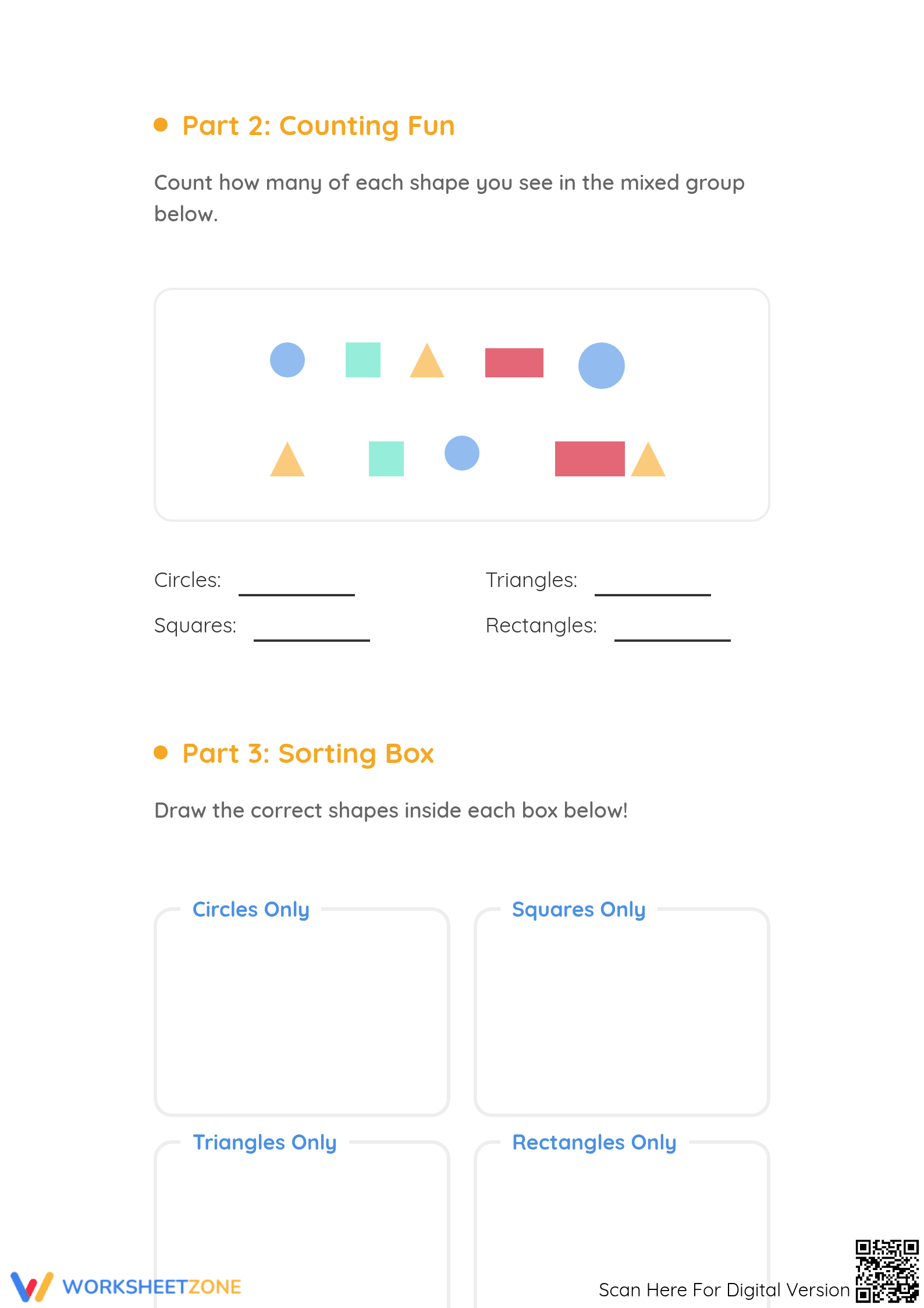 Printable Sorting Shapes Worksheet | Kindergarten Math - Page 2