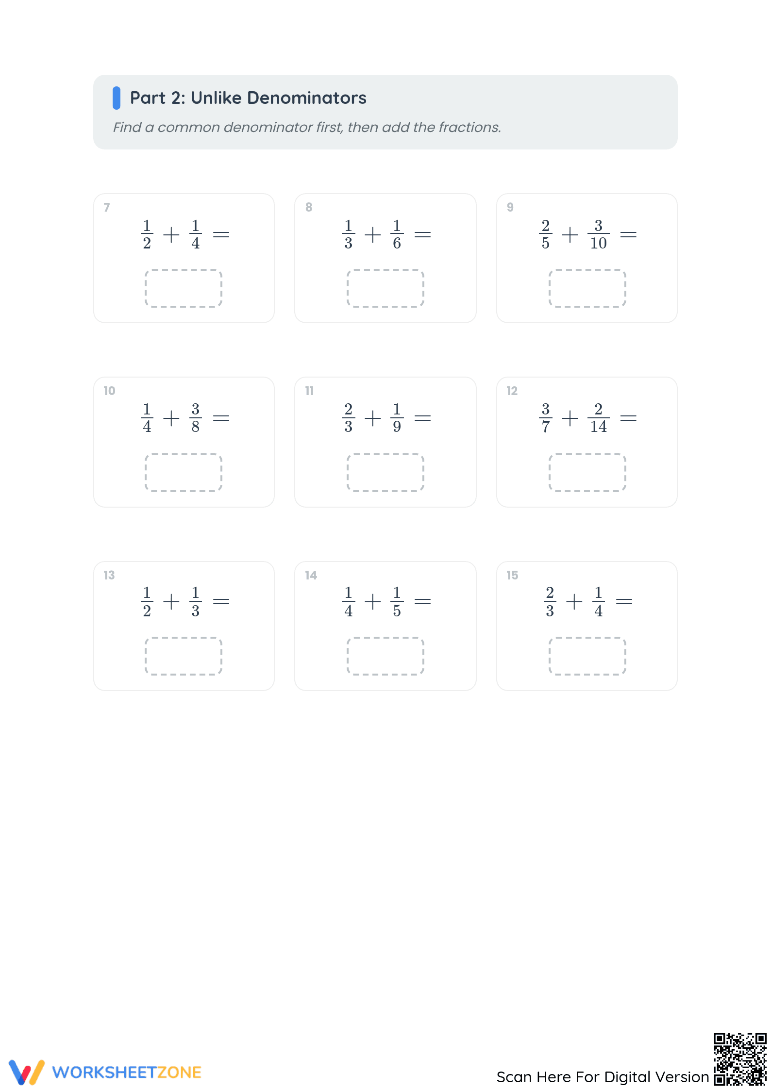 Adding Fractions Worksheet | Printable Grade 5 Math - Page 2