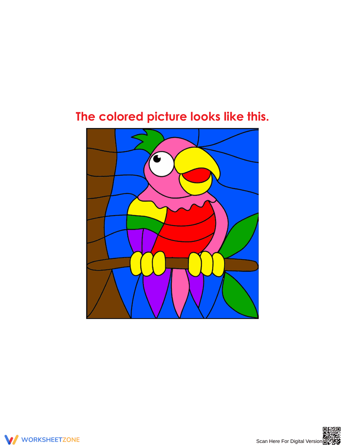 Mystery Picture Addition Worksheet - Parrot - Page 2