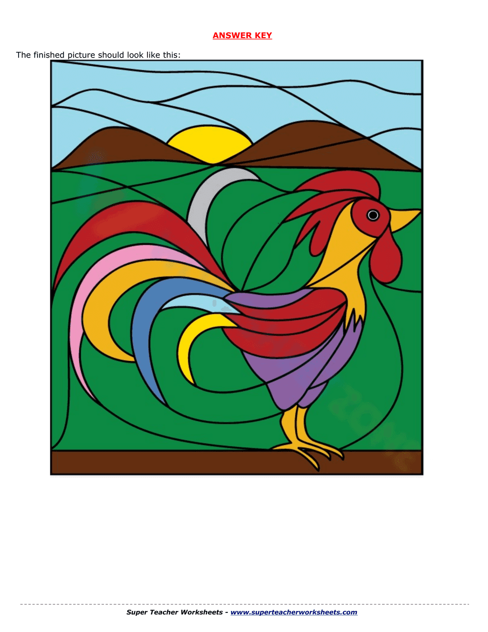 Mystery Picture Subtraction Worksheet - Rooster - Page 2