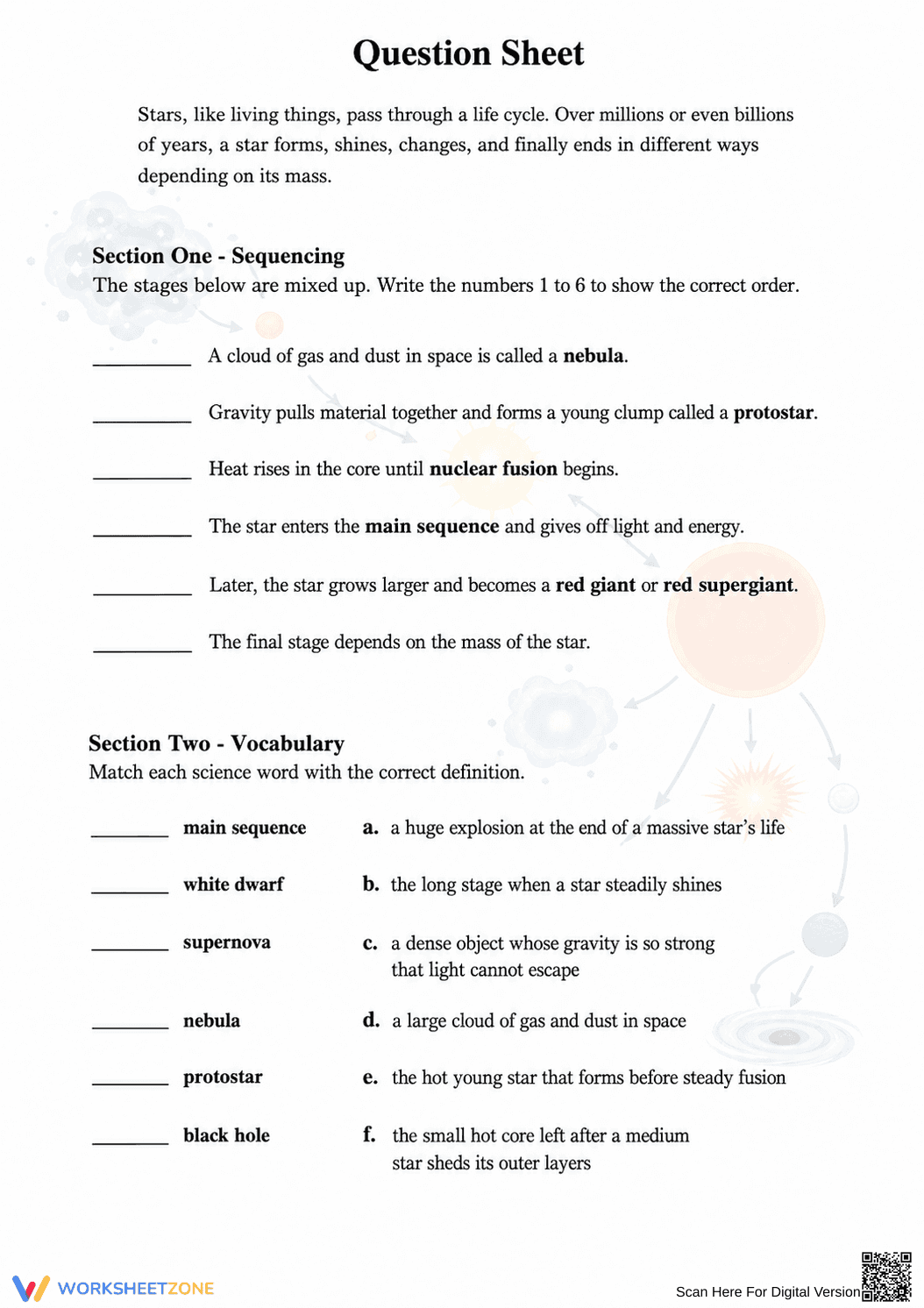 Essential Life Cycle of a Star Worksheet | Grade 8 Science - Page 2