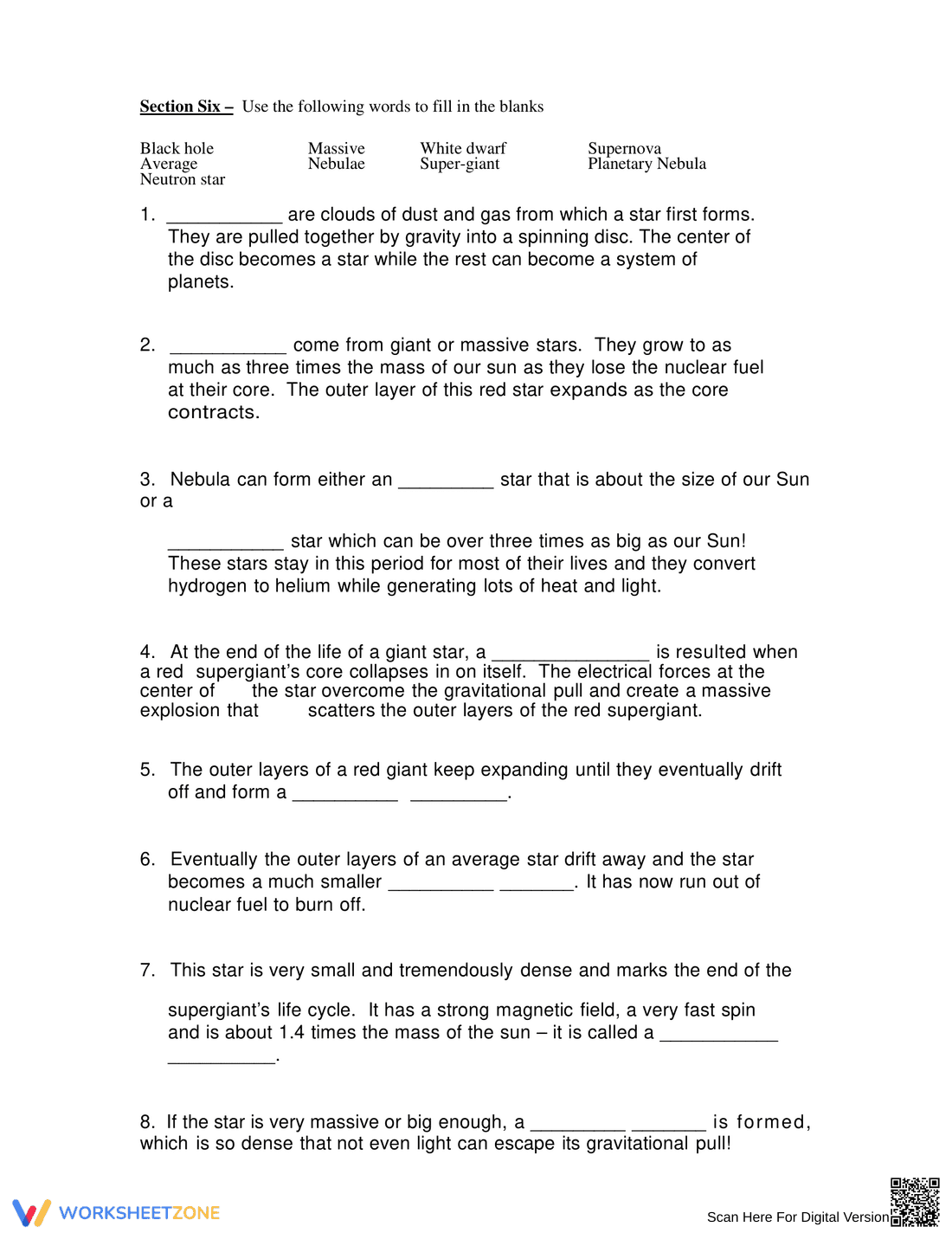 Detailed Life Cycle of a Star Worksheet - Page 5