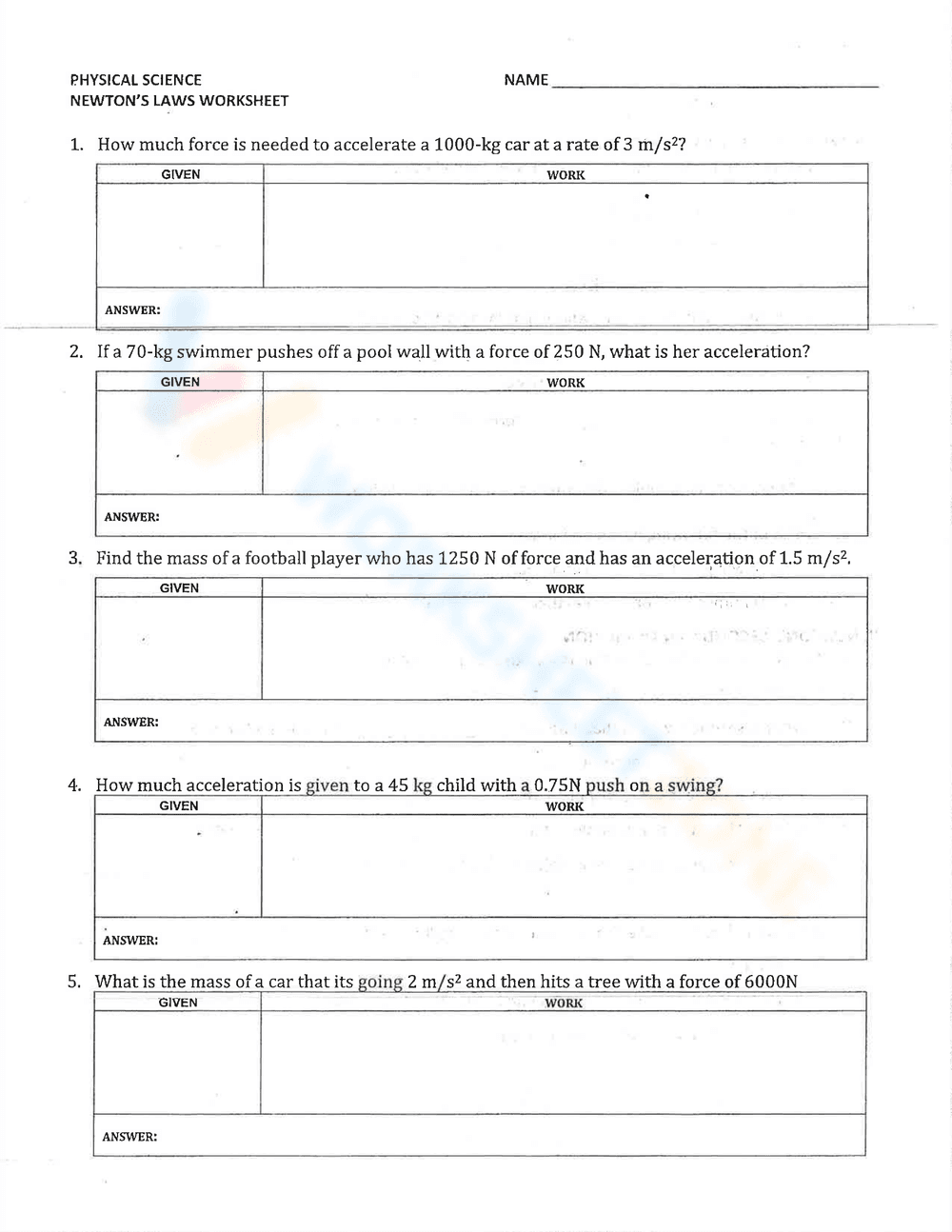 Practice Newton's Laws with this Worksheet - Page 2