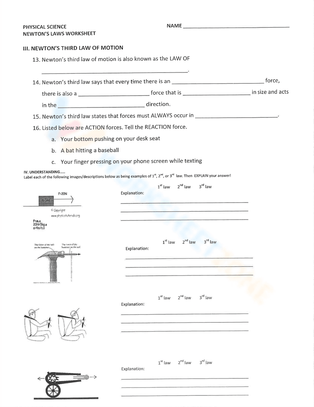 Practice Newton's Laws with this Worksheet - Page 3