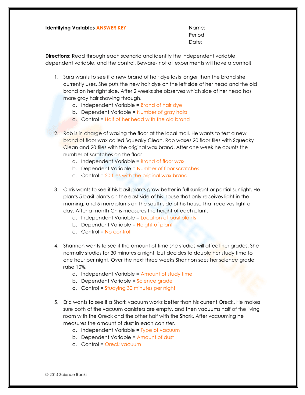 Identifying Variables in Science Worksheet - Page 3
