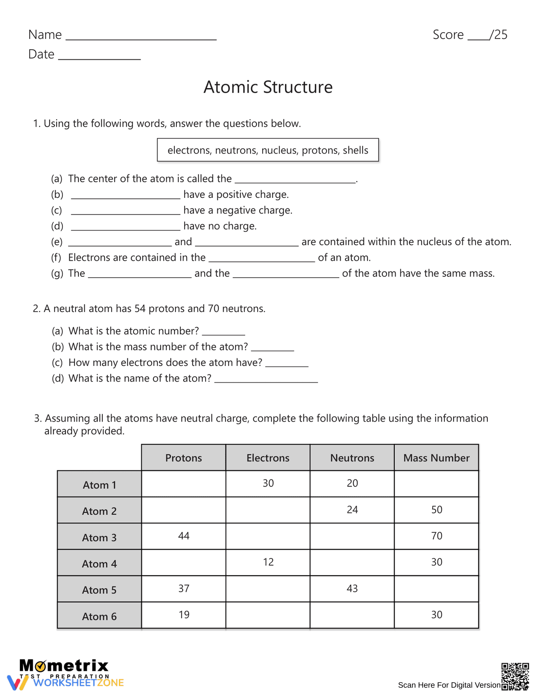 Atomic Structure: Exploring Atoms Worksheet - Page 3