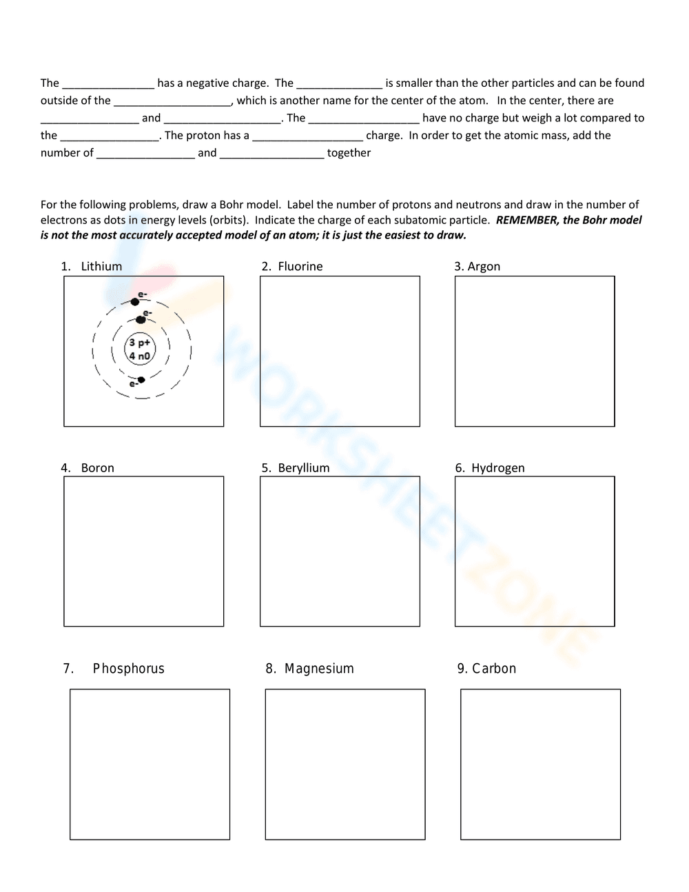 Atomic Structure Worksheet: Identifying Parts - Page 2