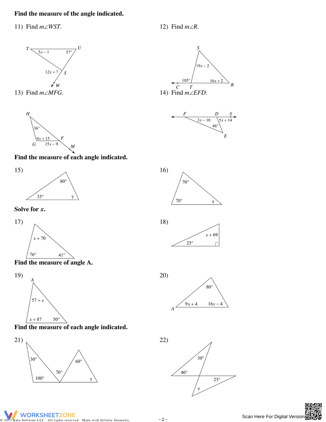 Exterior Angle and Triangle Sum Theorem Worksheet - Page 2