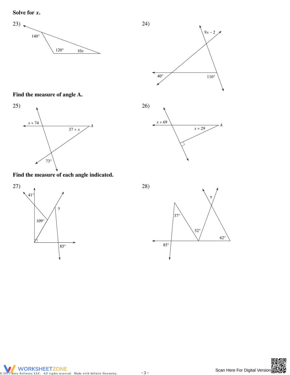 Exterior Angle and Triangle Sum Theorem Worksheet - Page 3