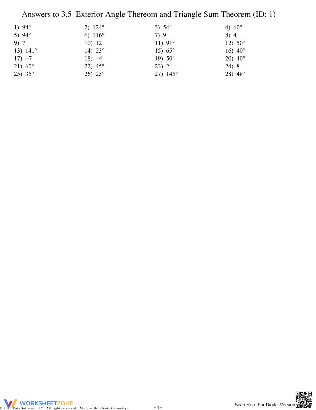 Exterior Angle and Triangle Sum Theorem Worksheet - Page 4