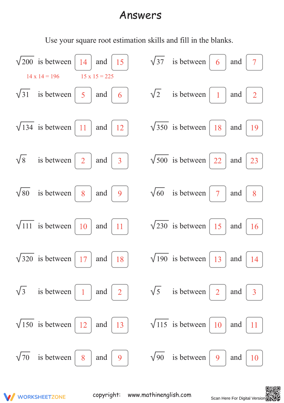 Estimating Square Roots Practice Worksheet - Page 2