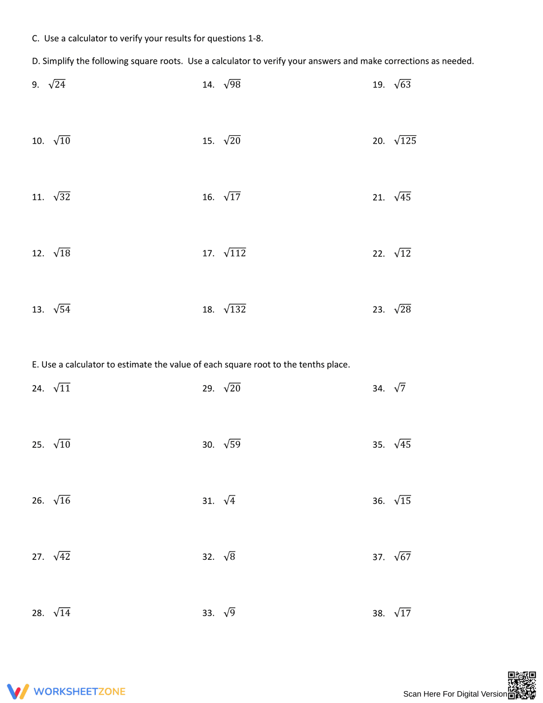 Practice with Square Roots Worksheet - Page 3
