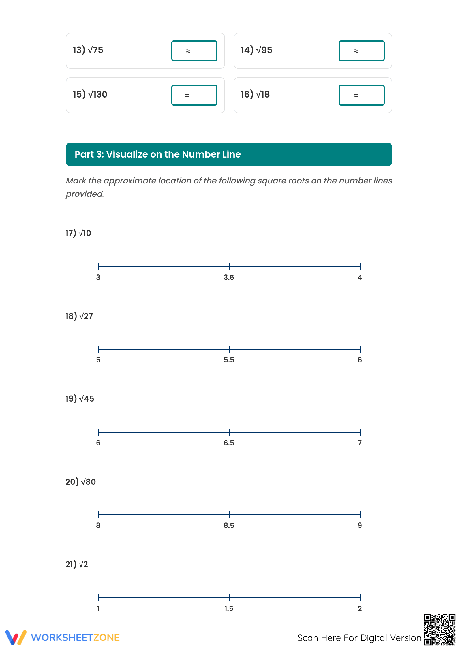 Printable Estimating Square Roots Worksheet | Grade 6-7 Math - Page 2