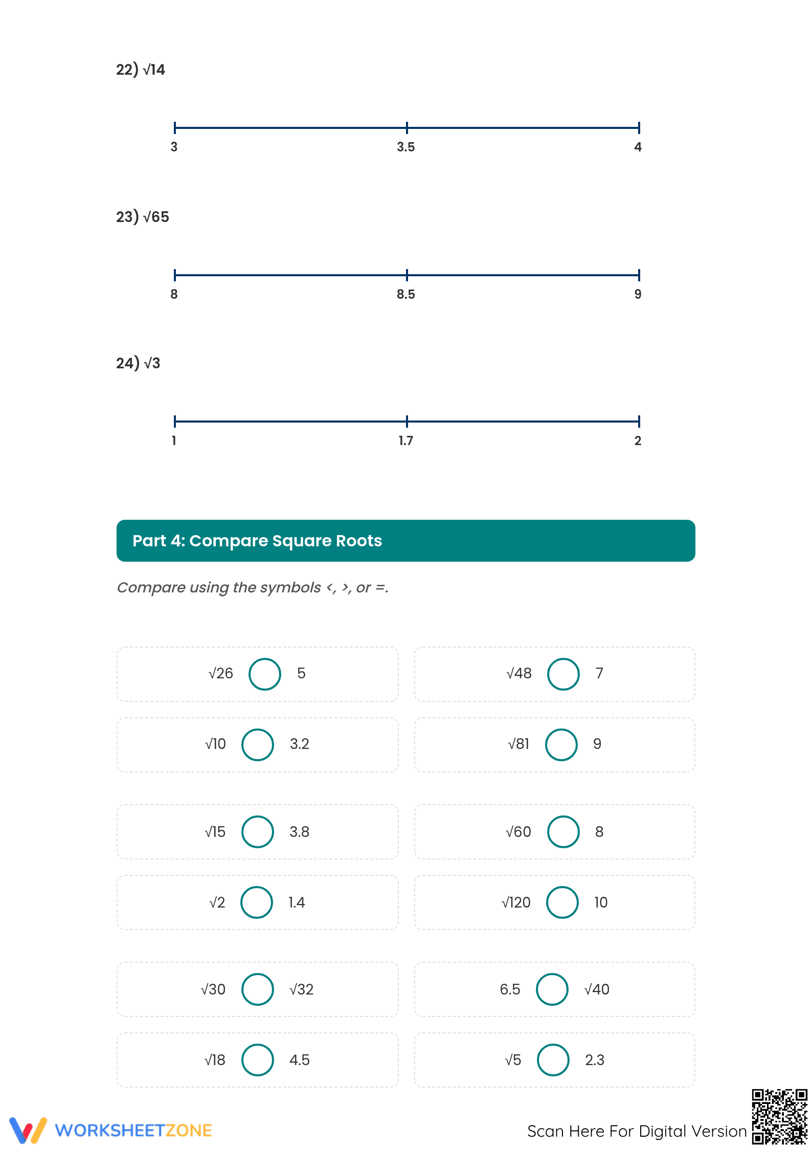 Printable Estimating Square Roots Worksheet | Grade 6-7 Math - Page 3