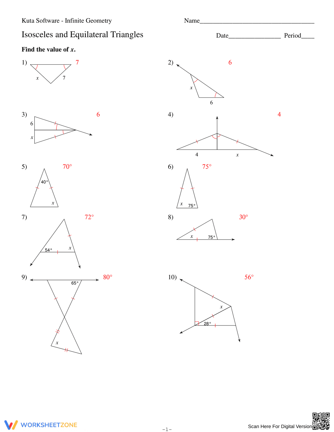 Practice Problems on Isosceles and Equilateral Triangles
- Page 3