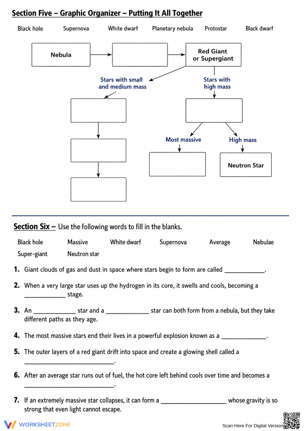 Life Cycle of a Star Essential Worksheet | Grades 8-10 - Page 3