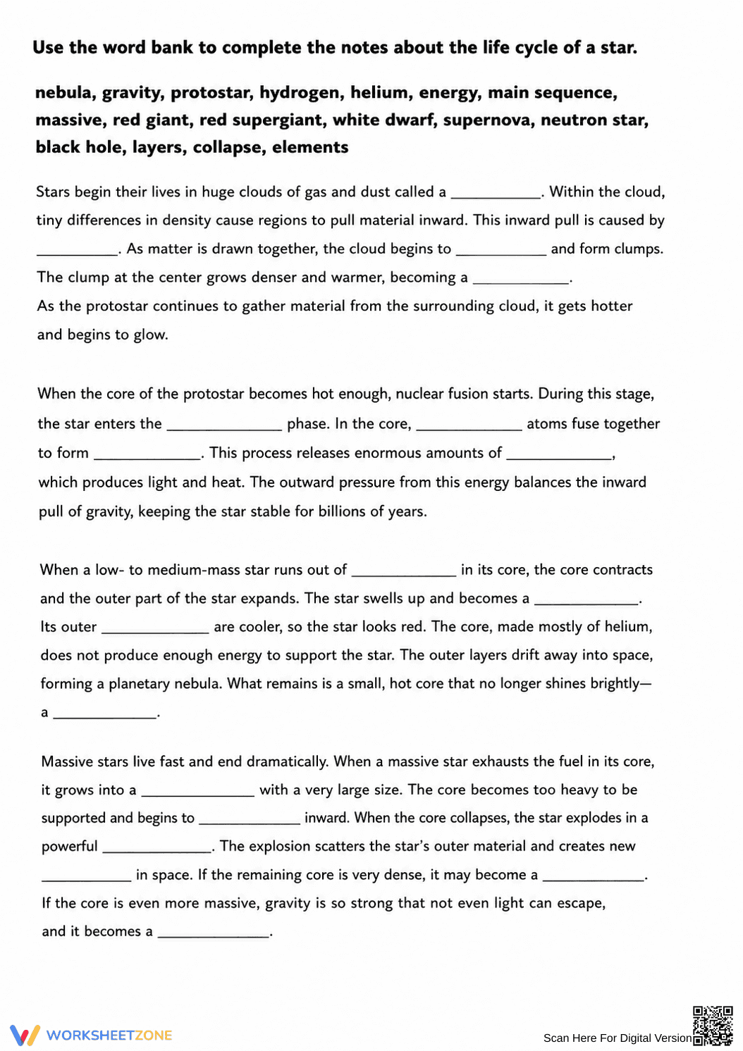 Life Cycle of a Star Essential Worksheet | Grades 8-10 - Page 4