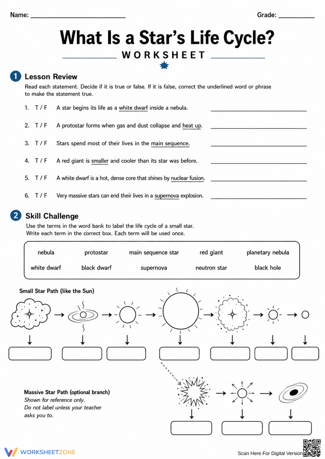 Complete Star Life Cycle Worksheet | Grade 8 Science - Page 2