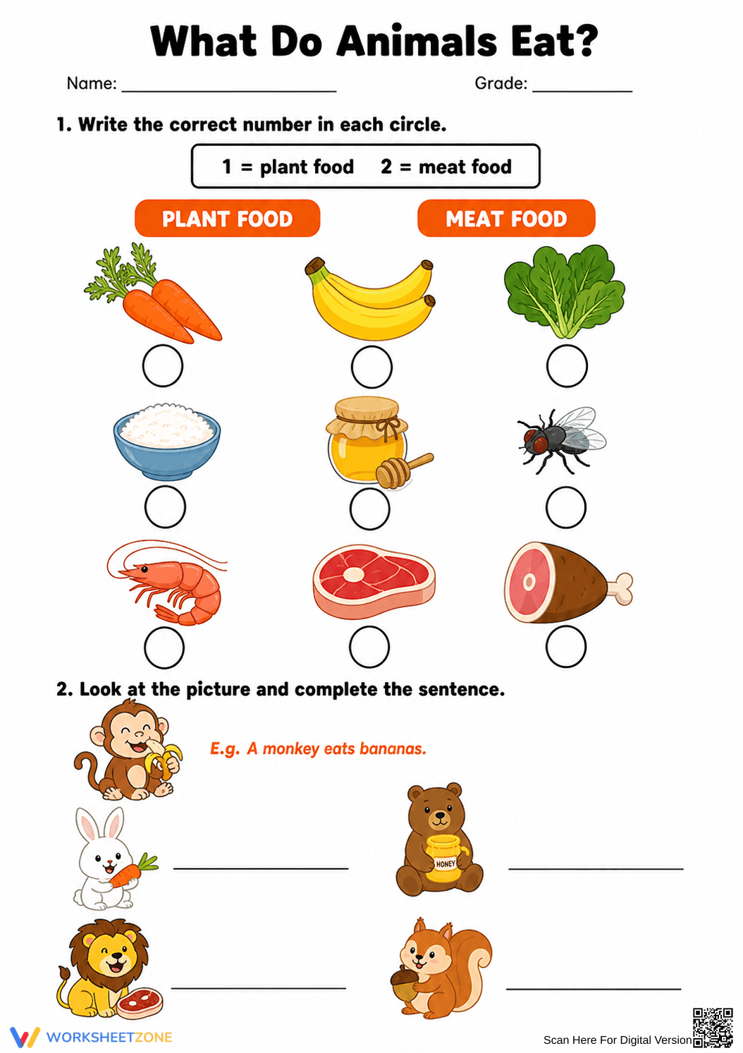 Essential Animal Diets Worksheet | Grade 1 Science - Page 2