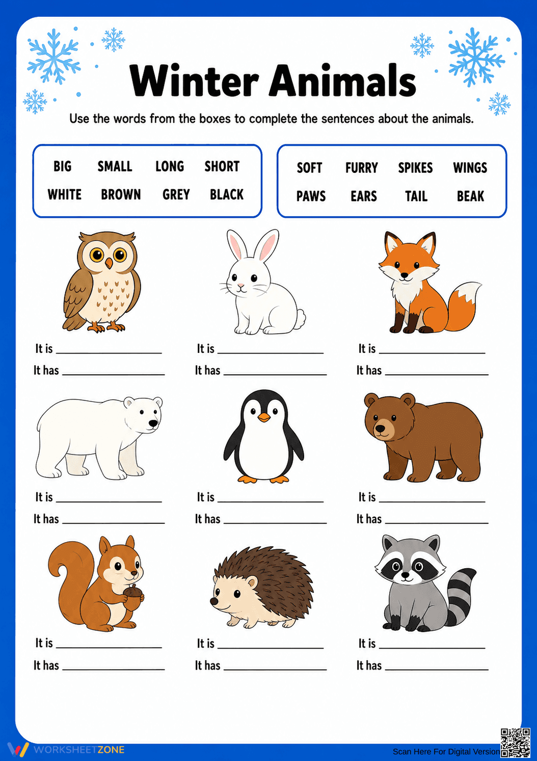 Winter Animals Vocabulary Worksheet | Grade 1 Printable - Page 2