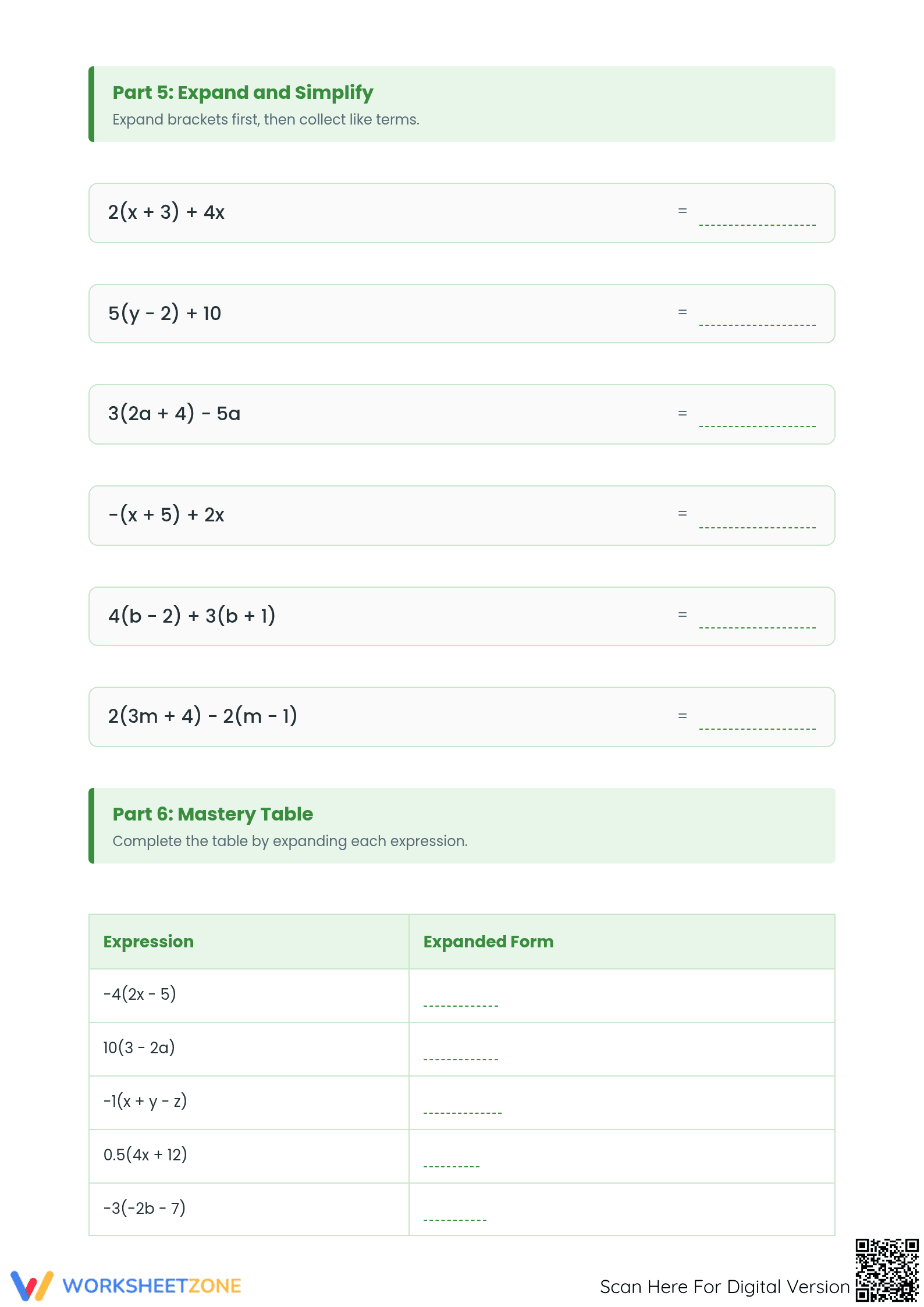 Distributive Law Algebra Worksheet | Grade 7 Essential - Page 3