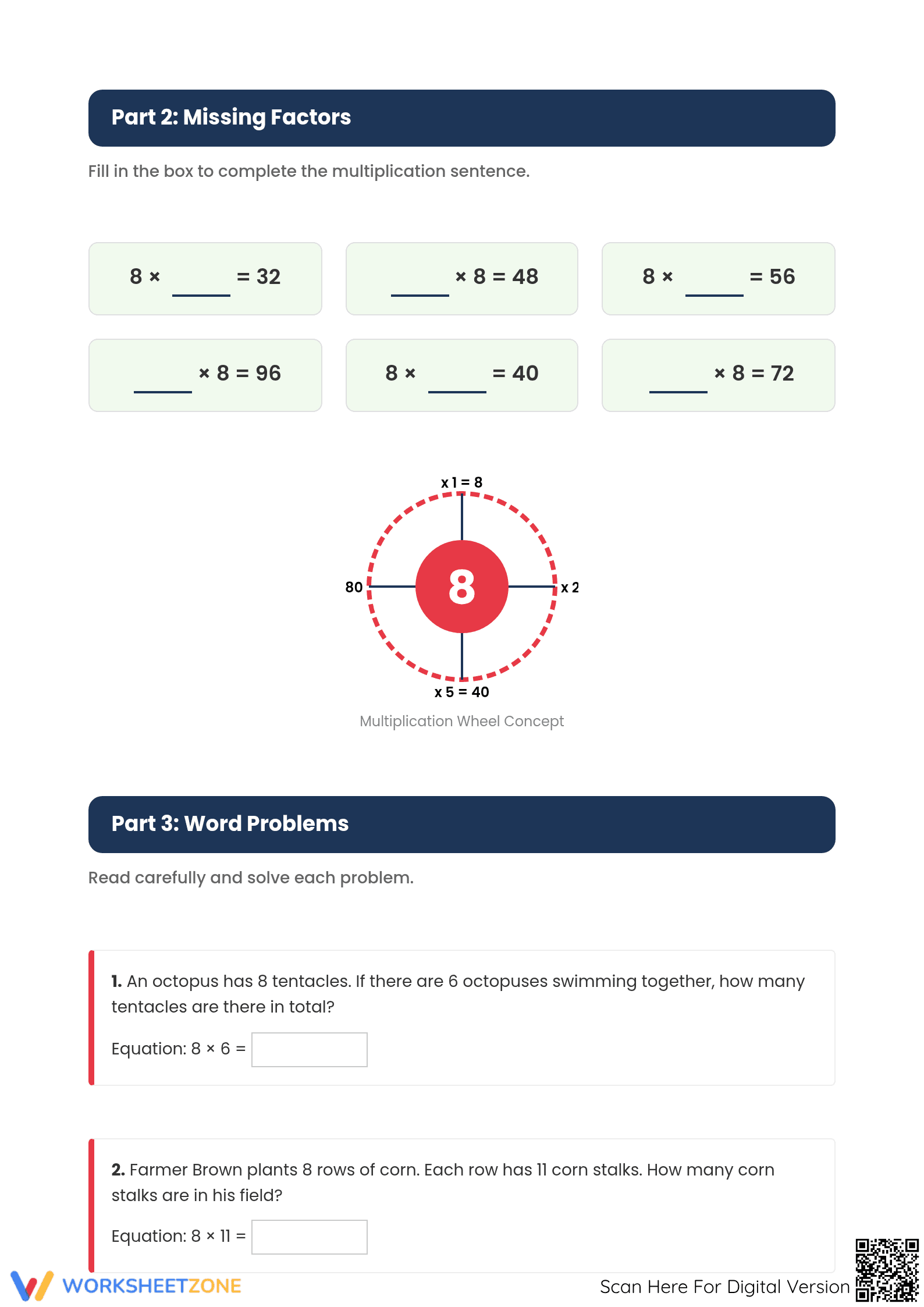 Printable Multiplication Facts 8x Worksheet | Grade 3 Math - Page 2