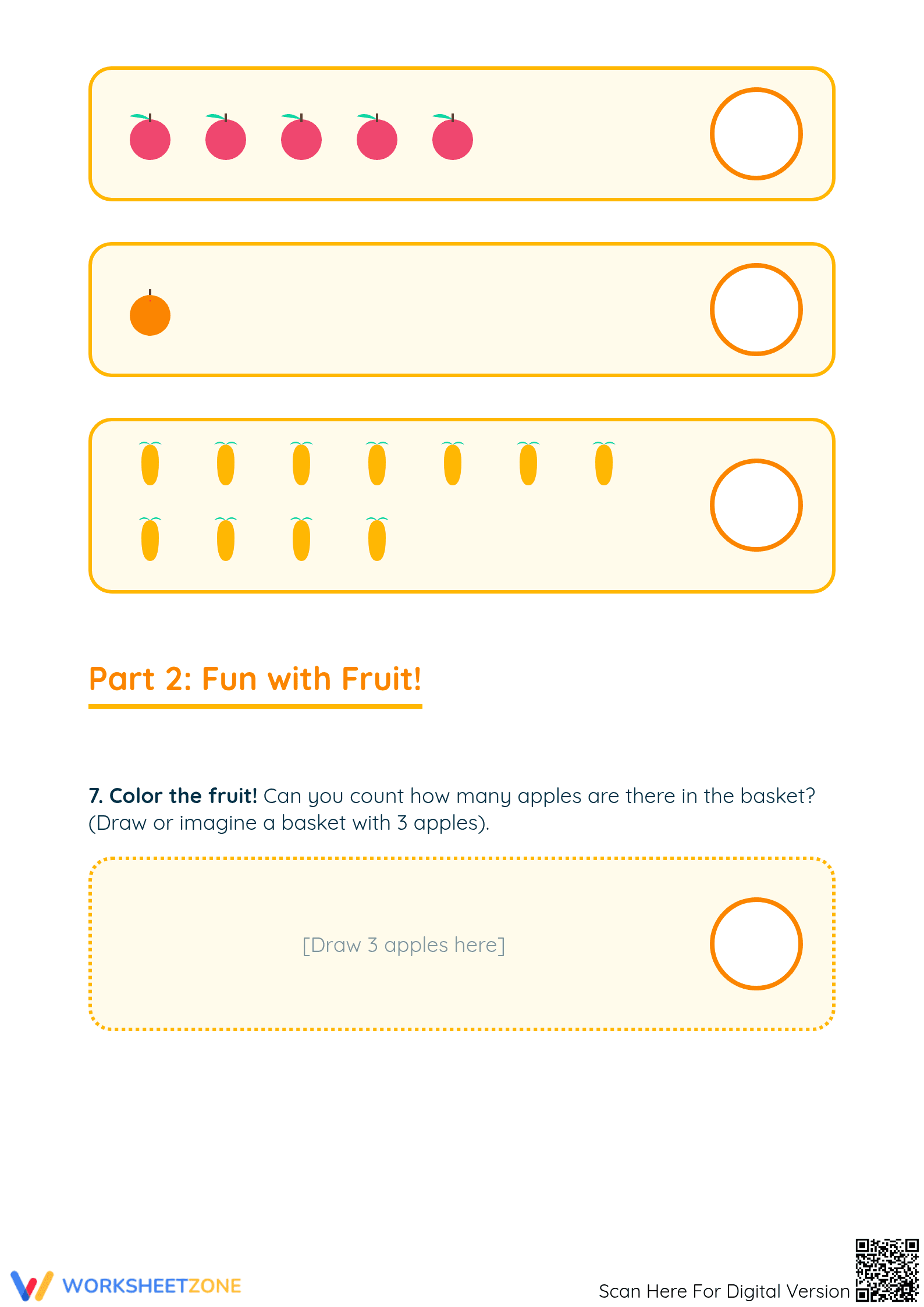 Printable Fruit Counting Worksheet | Grade K Math - Page 2