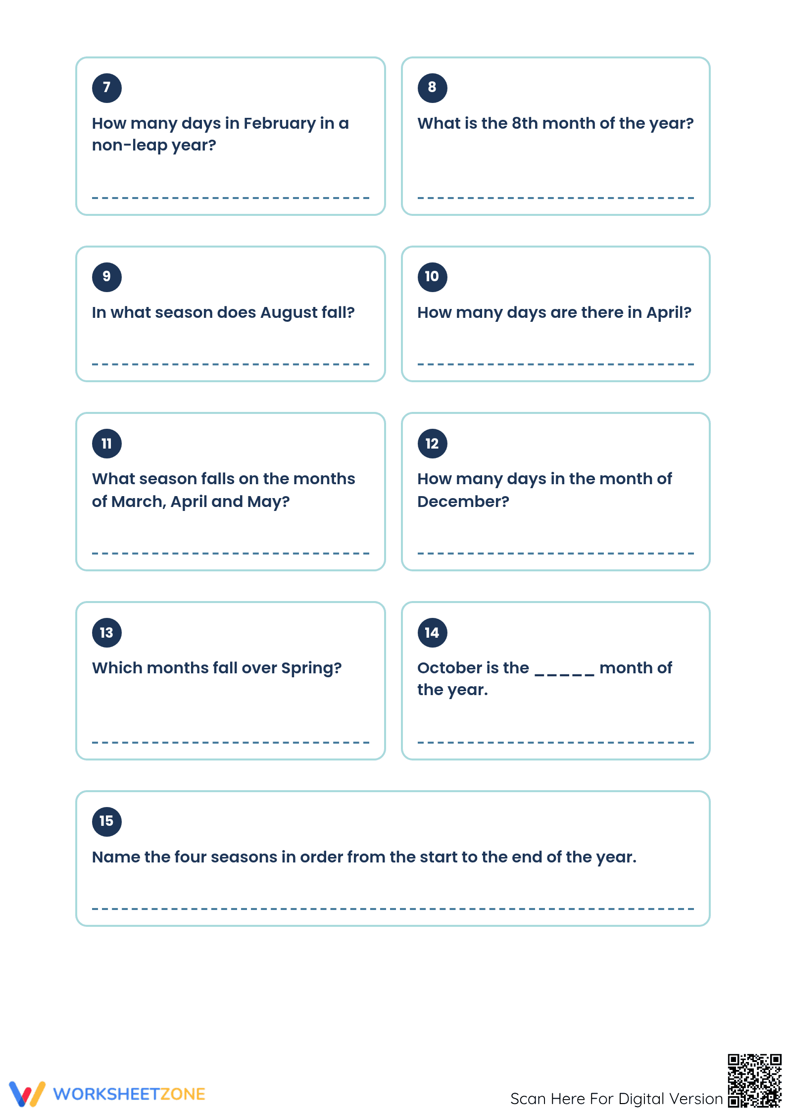 Essential Grade 3 Time: Months and Seasons Worksheet - Page 2