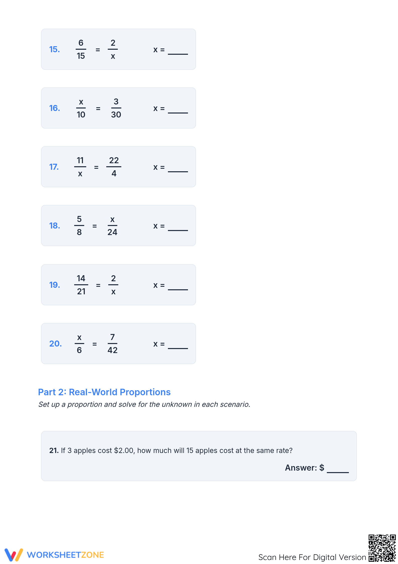Grade 7 Solving Proportions — Printable No-Prep Worksheet - Page 3