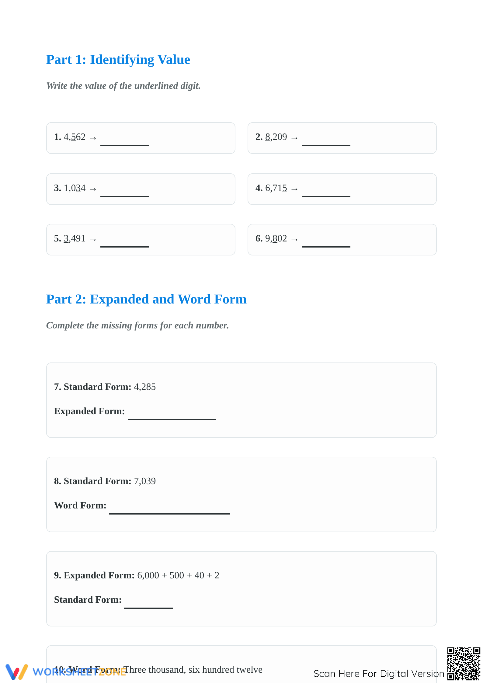 Essential Place Value Template Worksheet | Grade 2-4 - Page 2