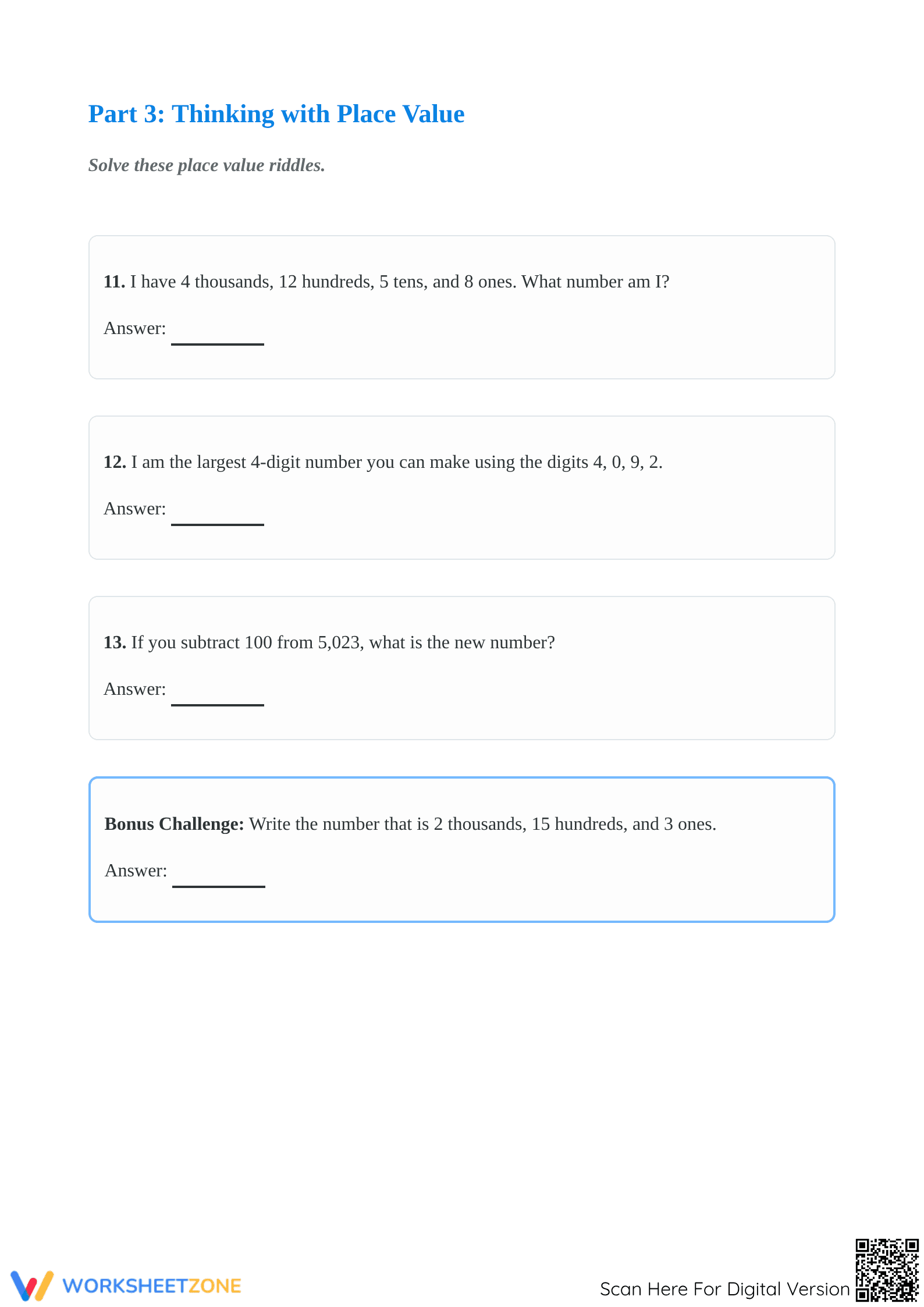 Essential Place Value Template Worksheet | Grade 2-4 - Page 3