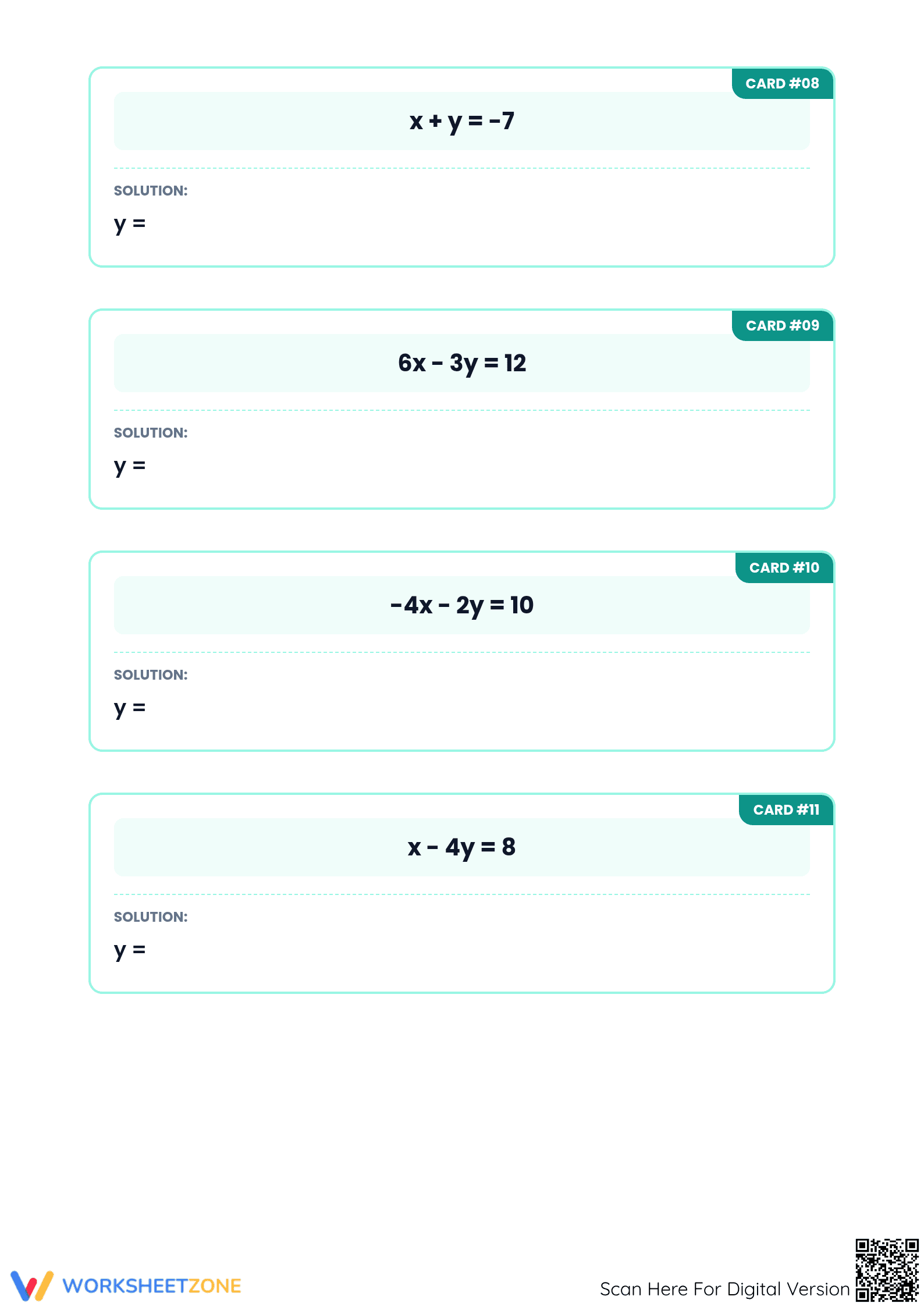 Printable Solve for y Task Cards | Algebra 1 Equations - Page 3
