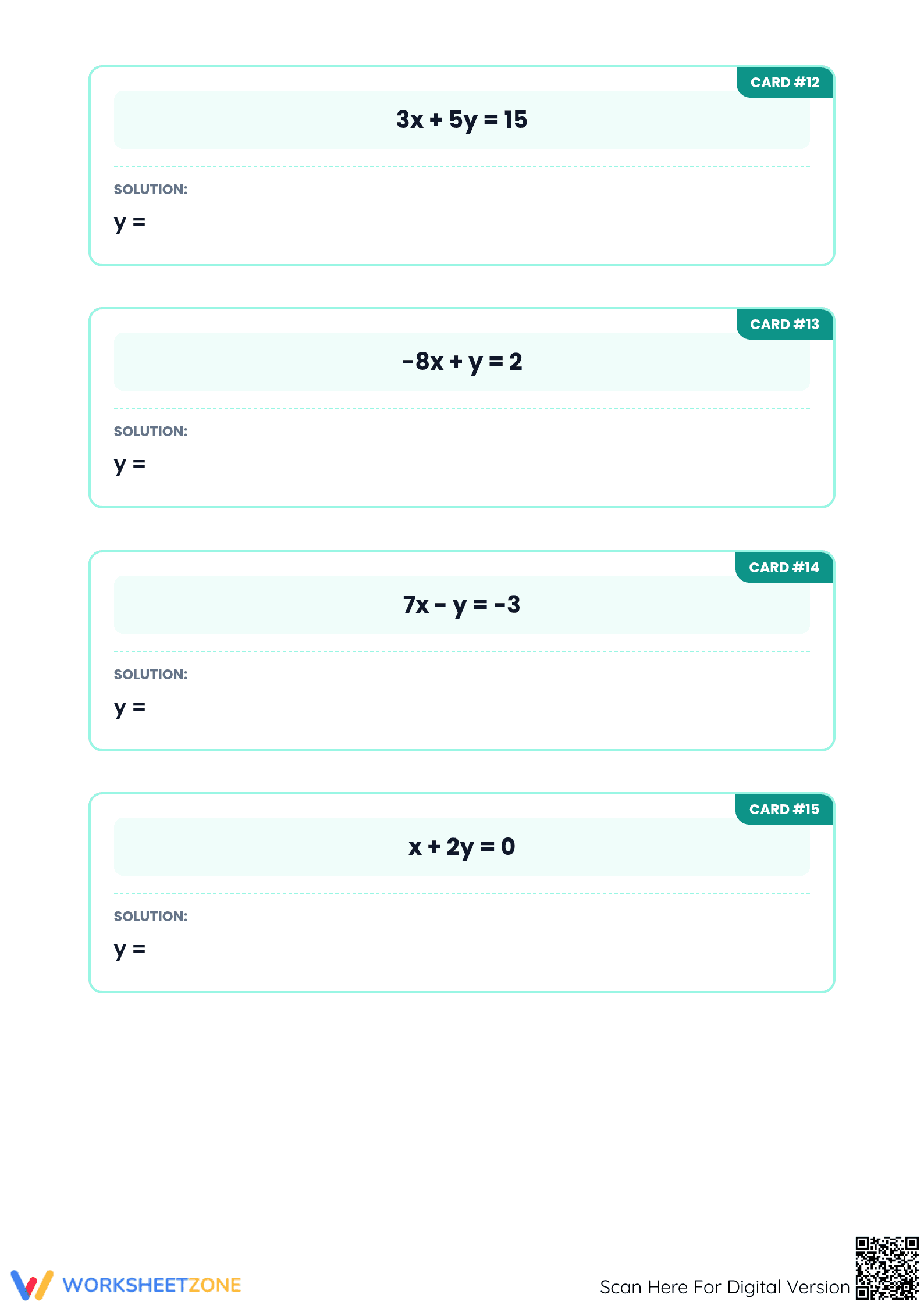 Printable Solve for y Task Cards | Algebra 1 Equations - Page 4