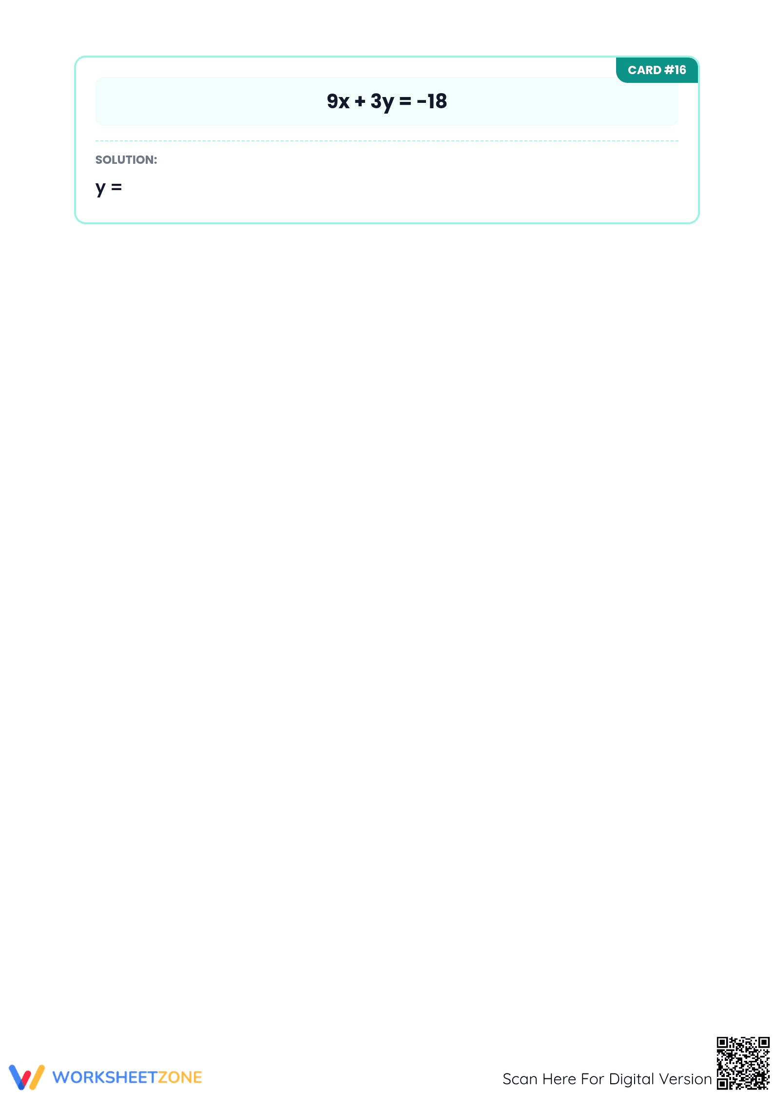 Printable Solve for y Task Cards | Algebra 1 Equations - Page 5