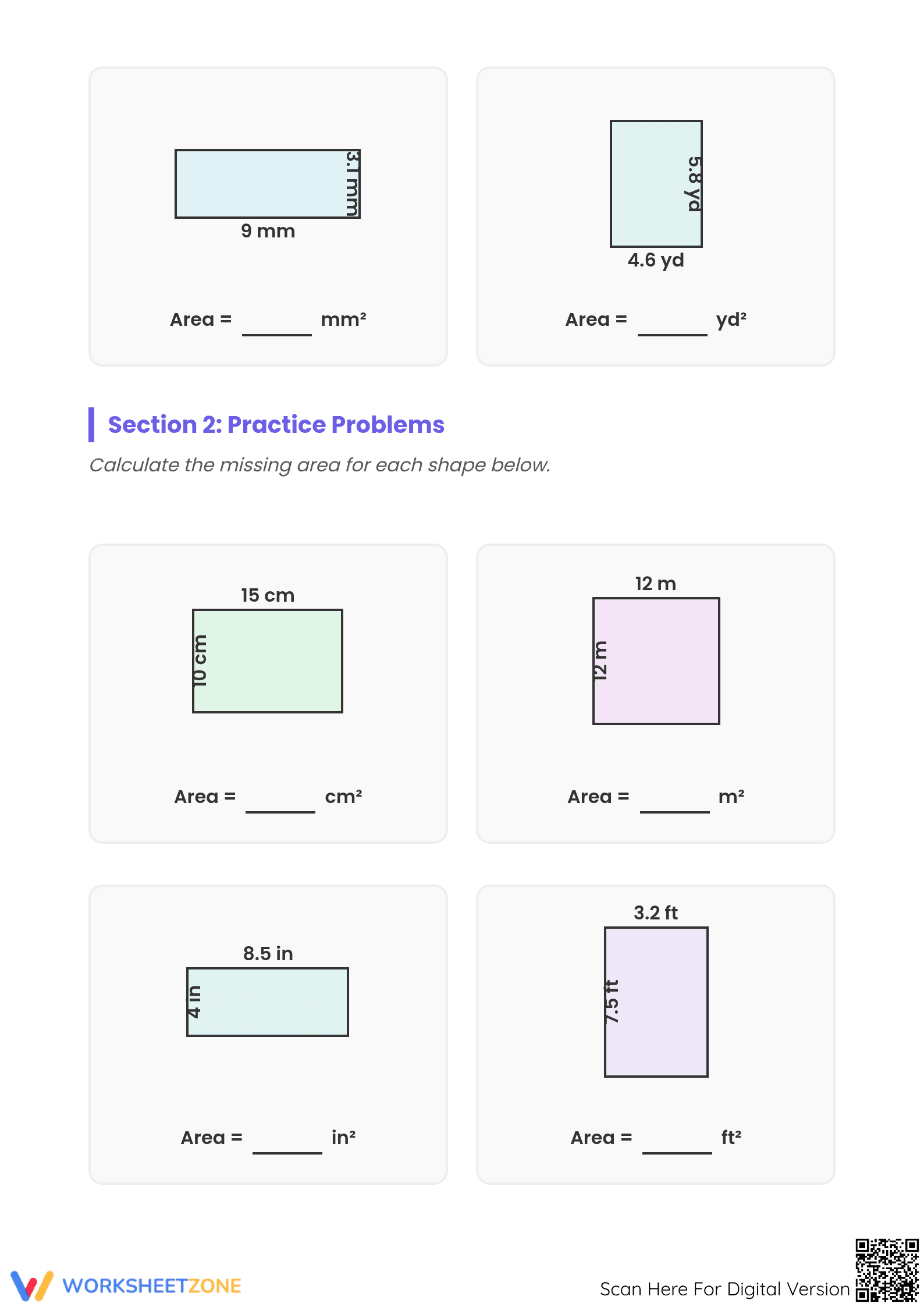 Area of Rectangles Math Worksheet | Printable Grade 4 Ready - Page 2