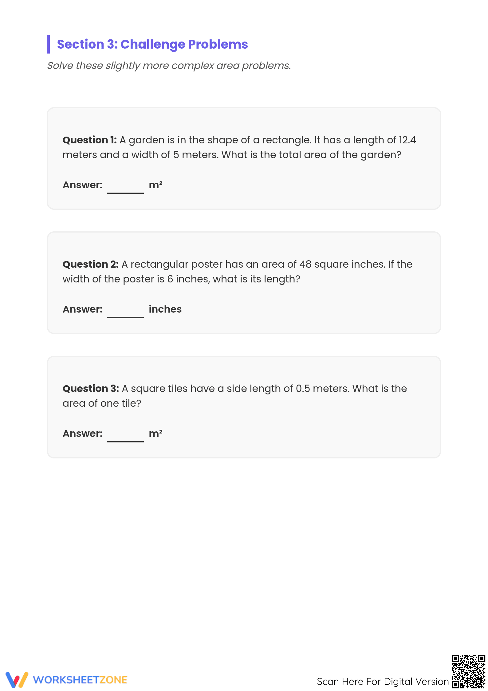 Area of Rectangles Math Worksheet | Printable Grade 4 Ready - Page 3
