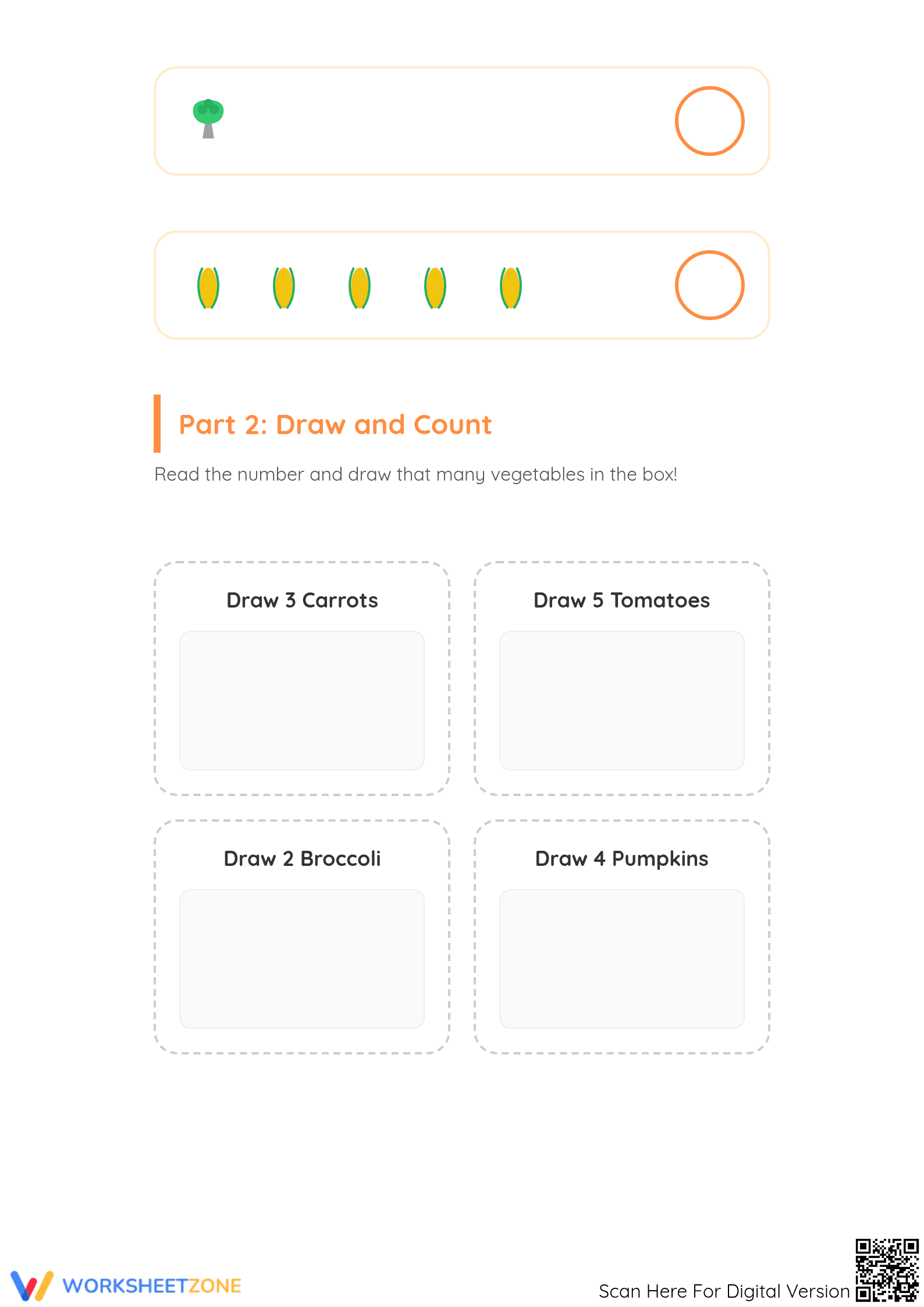 Printable Vegetable Counting Worksheet | Grade K Math - Page 2