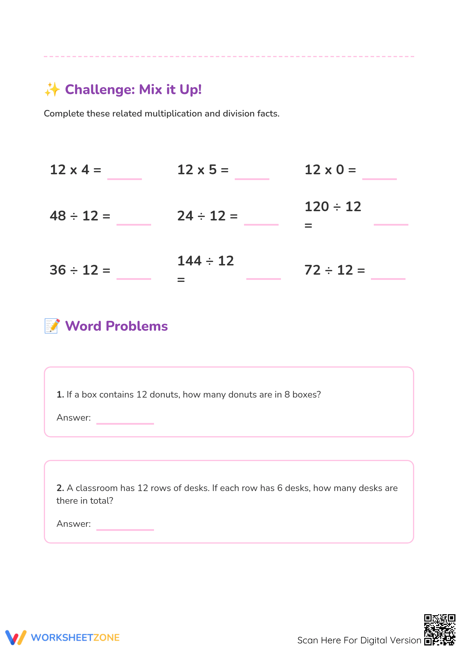 Essential 12x Multiplication Tables Worksheet | Grade 3 - Page 2