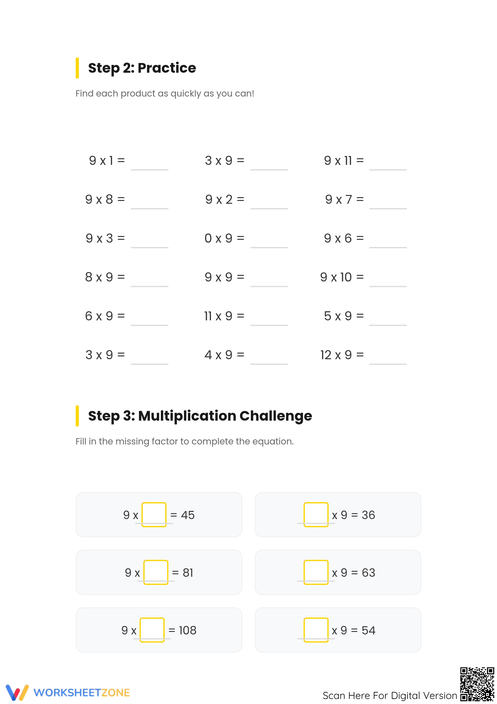 Grade 3 9 Times Table — Printable No-Prep Worksheet - Page 2