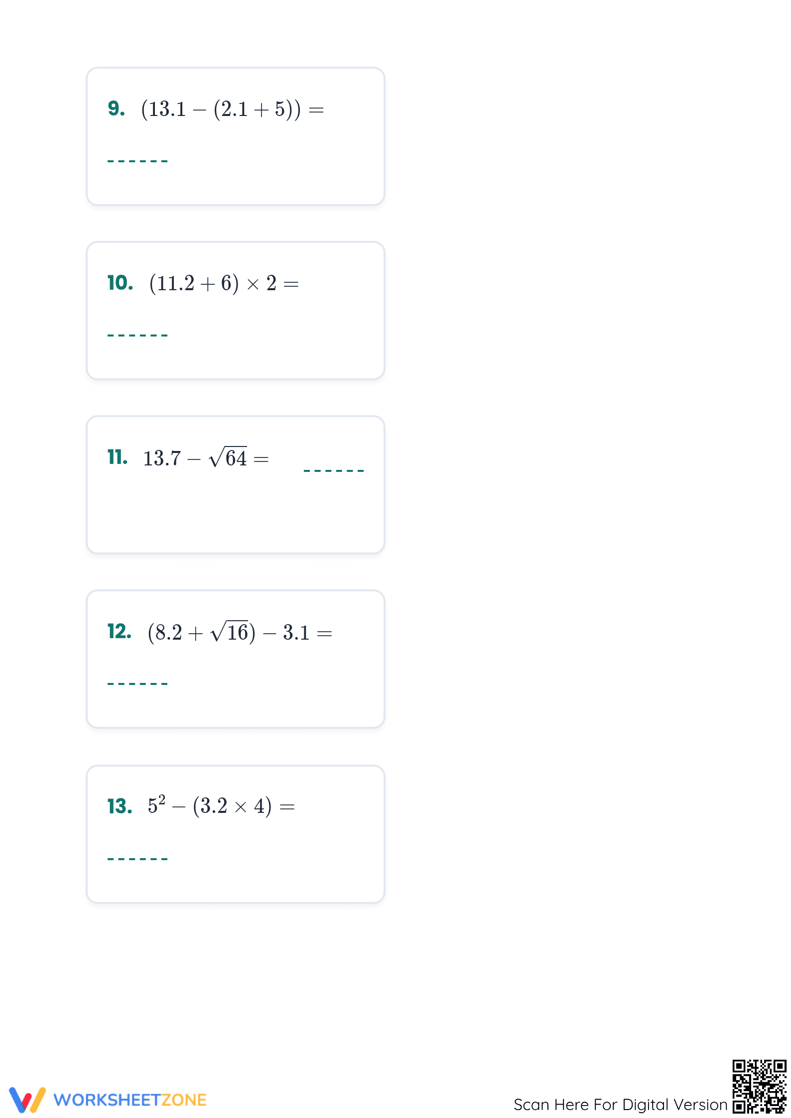 Essential Decimal Order of Operations Worksheet | Grade 6 - Page 3