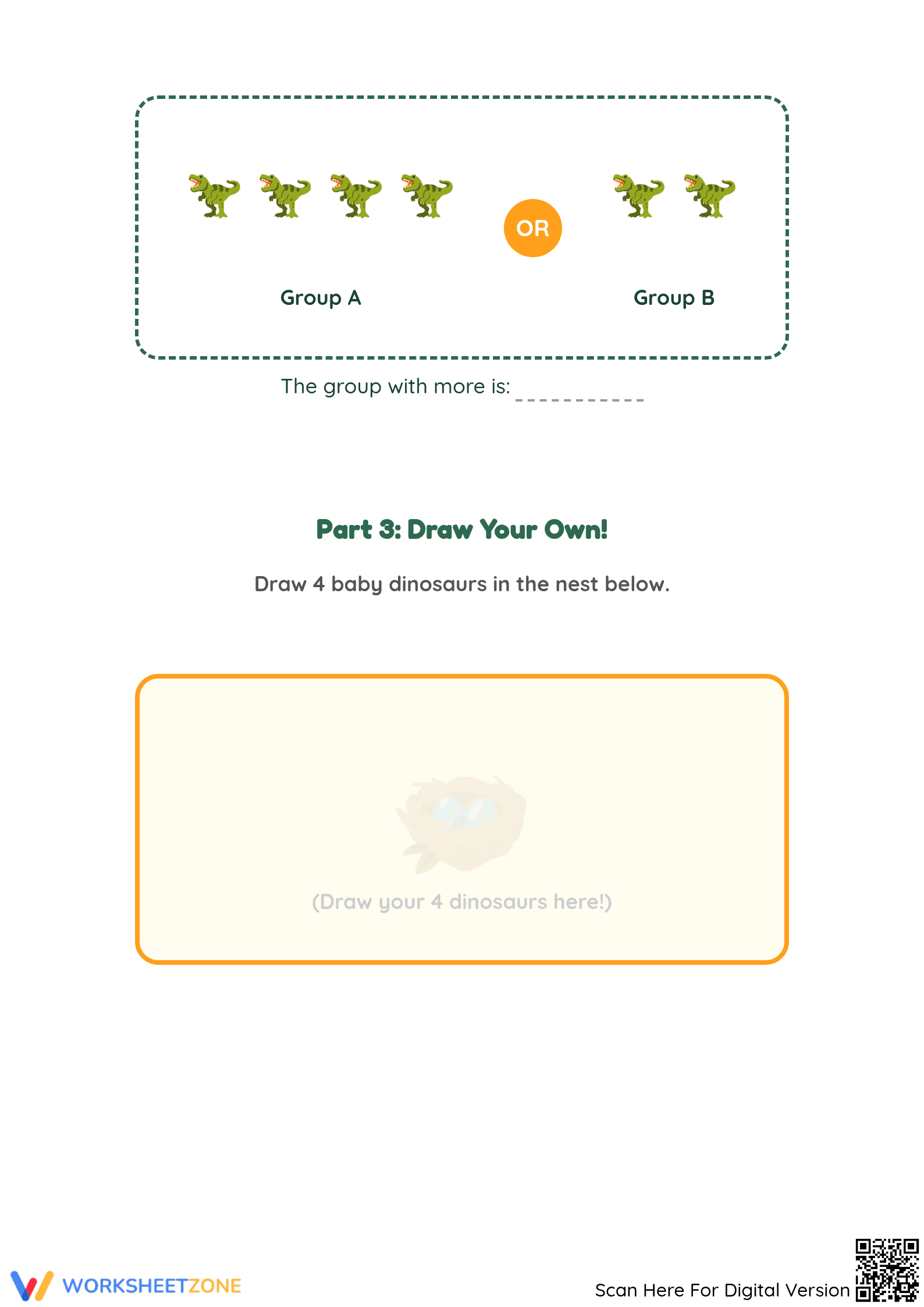 Printable Dinosaur Counting Worksheet | Grade K Math - Page 3