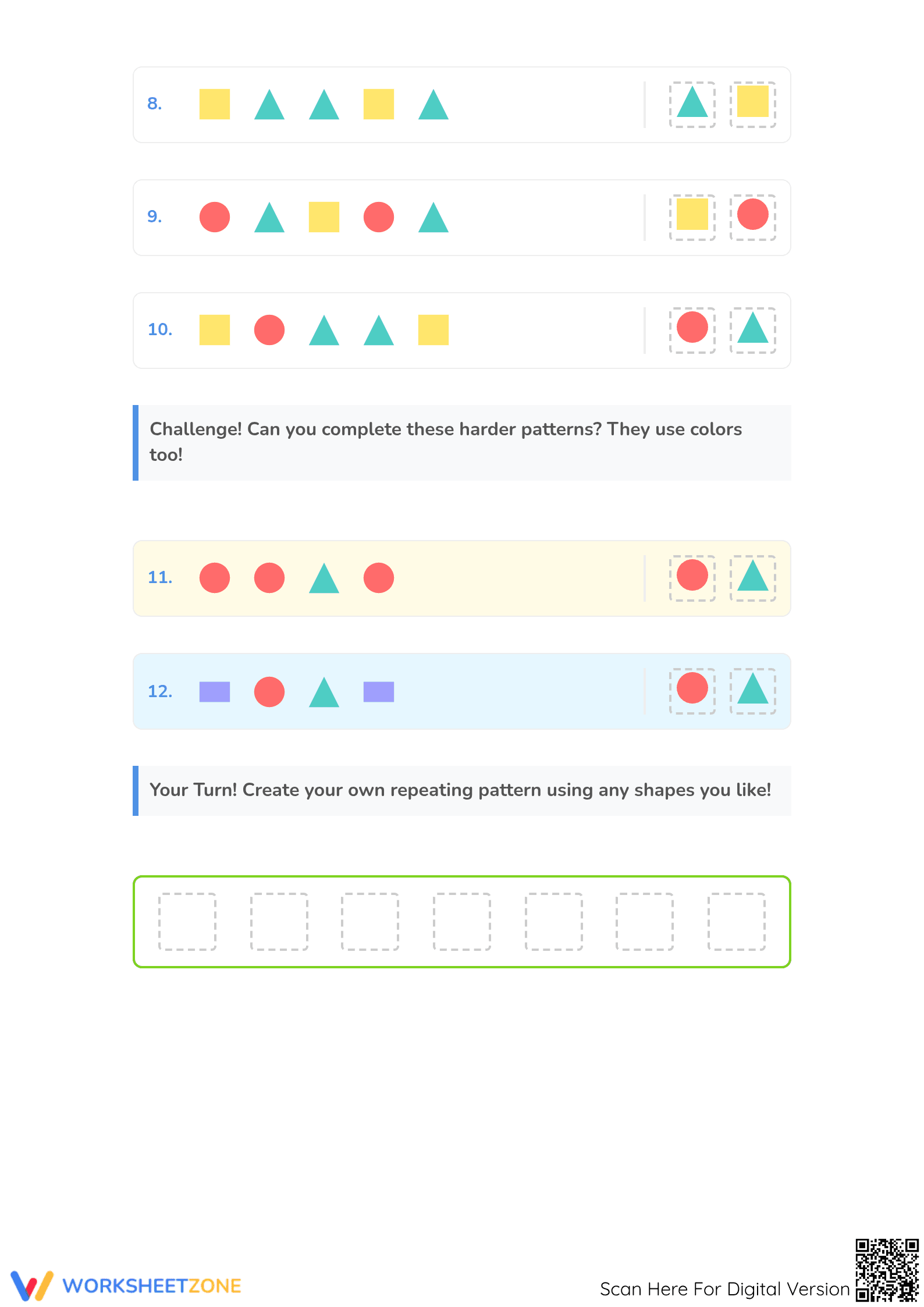 Printable Shape Patterns Worksheet | Grade 1 Math - Page 2